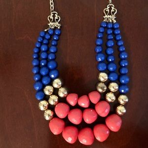 Chunky blue & coral three tier necklace